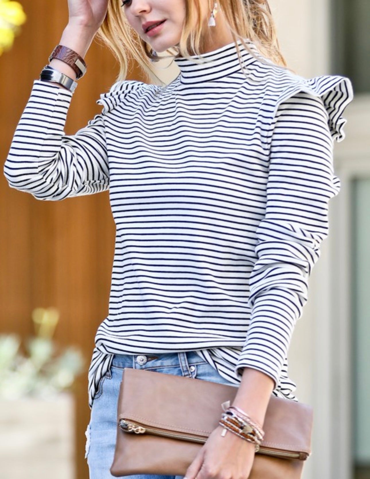 Raylee Black/Off White Striped blouse