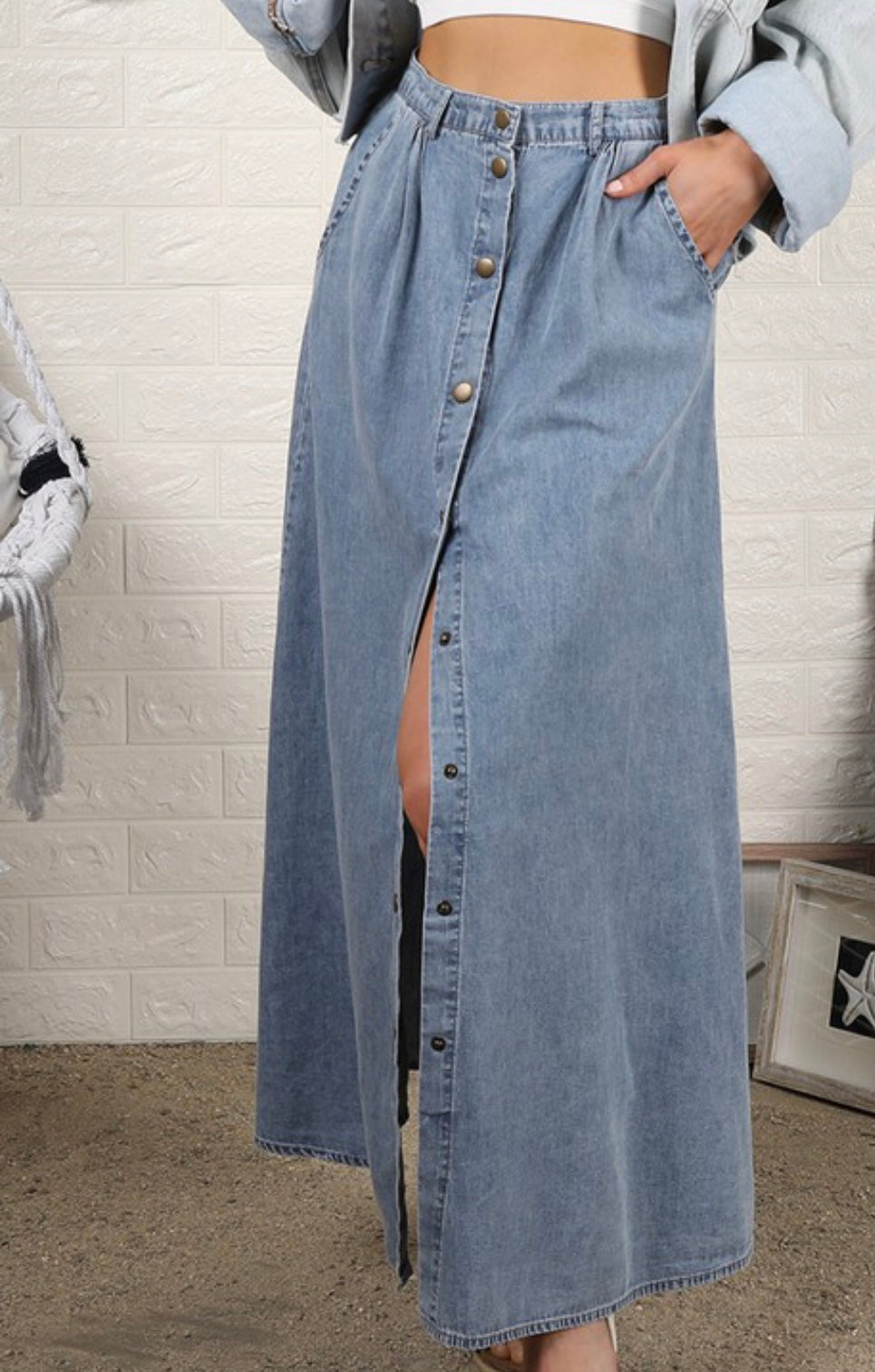 Light Jean Colored Button Skirt Plus-Plus