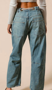 Barrel Jean Pants with Painted Drips