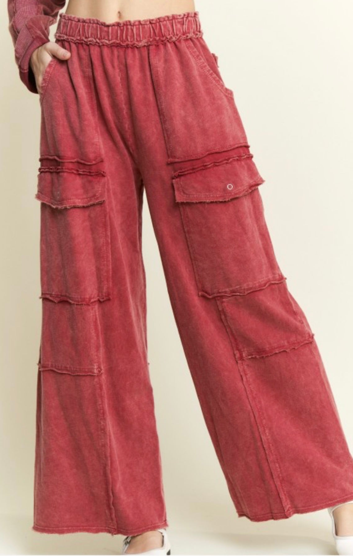 Burgandy Mineral Wash Terry Pants