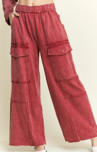 Burgandy Mineral Wash Terry Pants