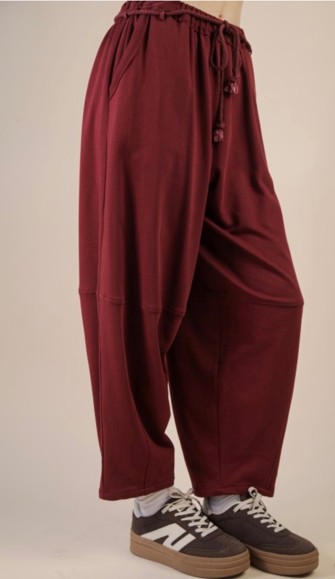 Burgundy Terry Barrel Pants