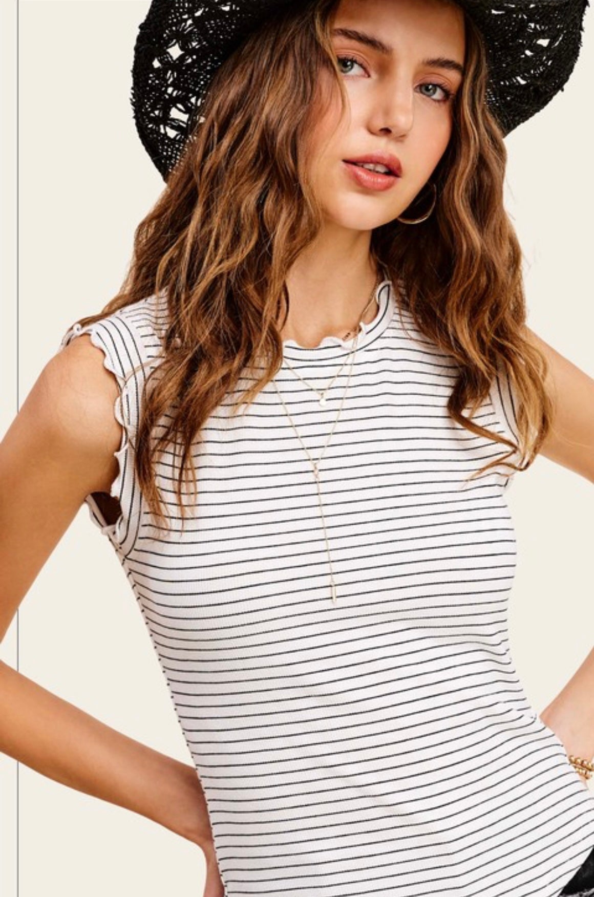 Striped Ruffle Tee Top