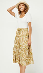 Mustard/Cream Print Midi Skirt