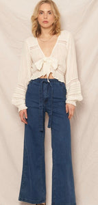 Creme & Lace Front Tie Top