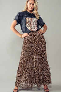 Leopard Pleated Mid Skirt
