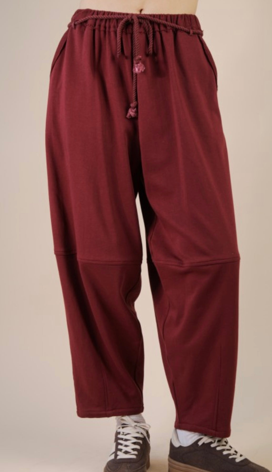 Burgundy Terry Barrel Pants