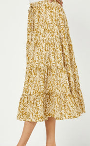 Mustard/Cream Print Midi Skirt