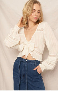 Creme & Lace Front Tie Top