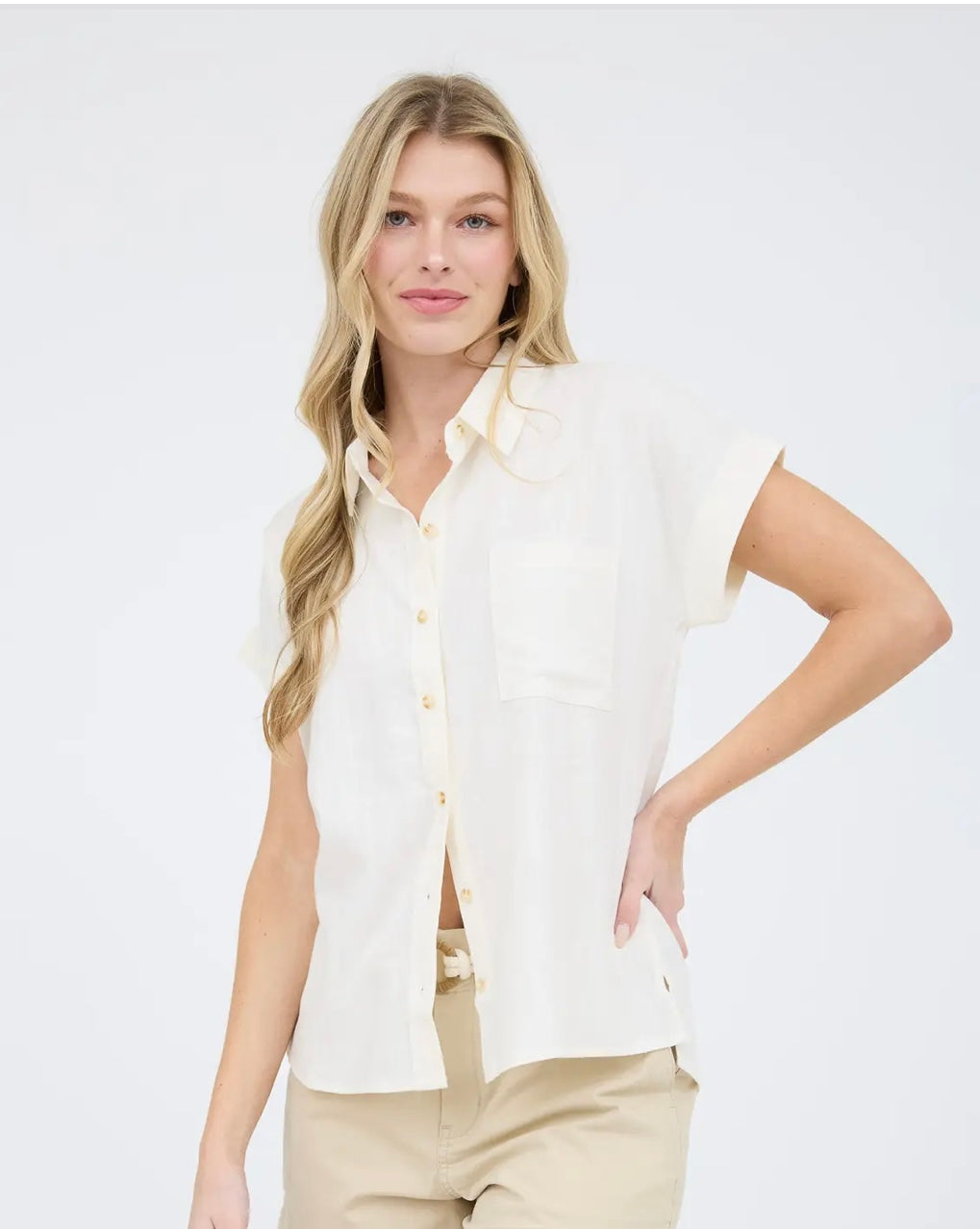 Cream Collard front Button down Blouse