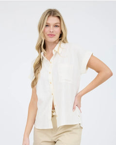 Cream Collard front Button down Blouse