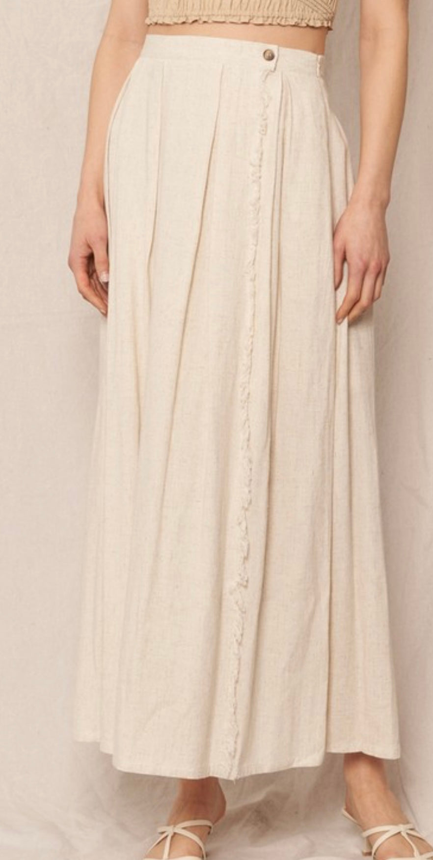 Linen Overlap Midi Skirt