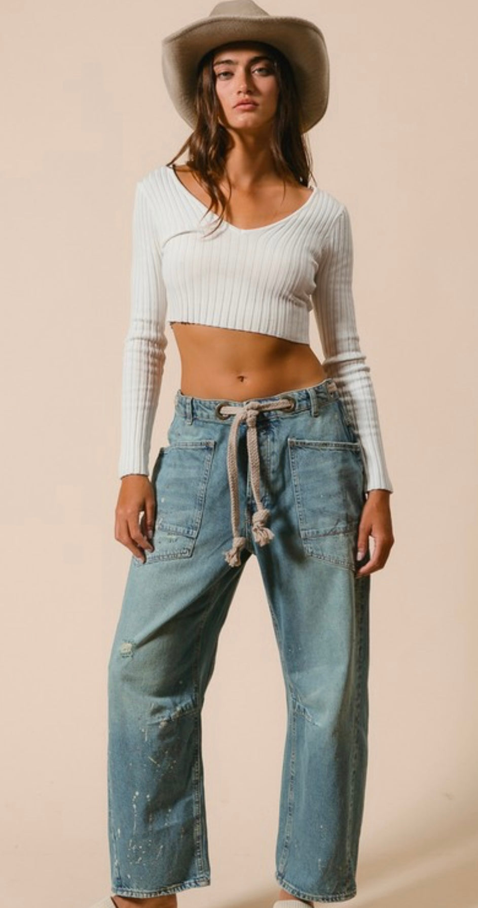 Barrel Jean Pants with Painted Drips