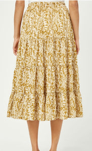 Mustard/Cream Print Midi Skirt