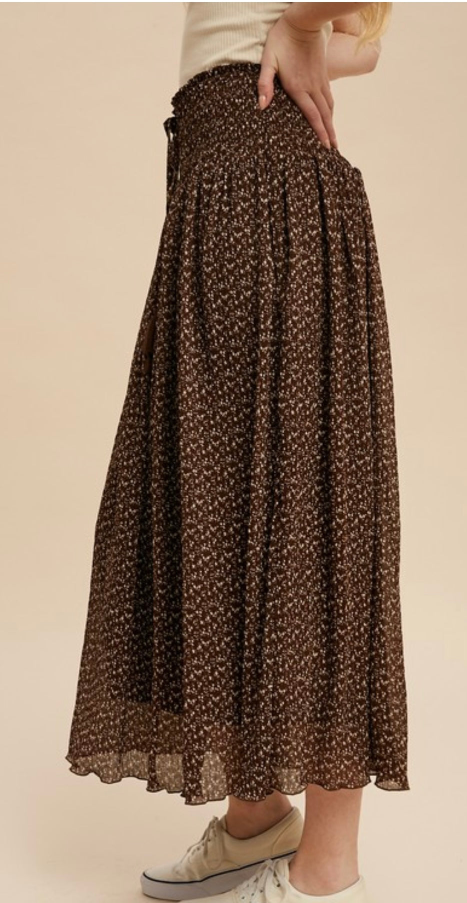 Brown MIDI Floral Skirt