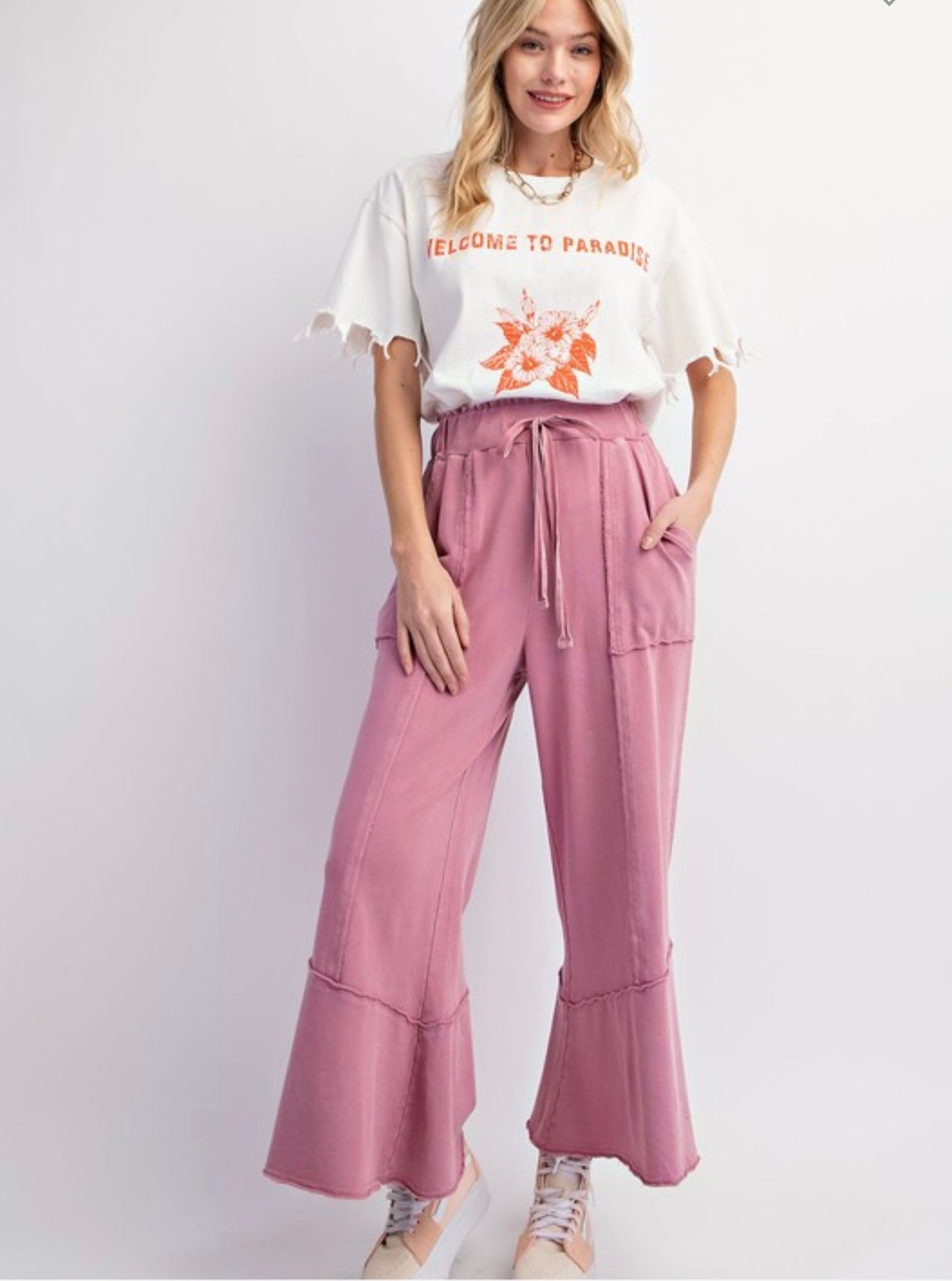 Rose Mineral Washed French Terry Palazzo Pants