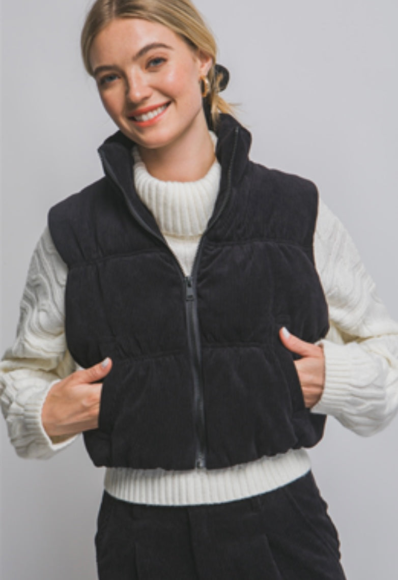 Corduroy Black Puff  Vest