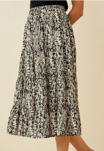 Black/Cream Print Midi Skirt