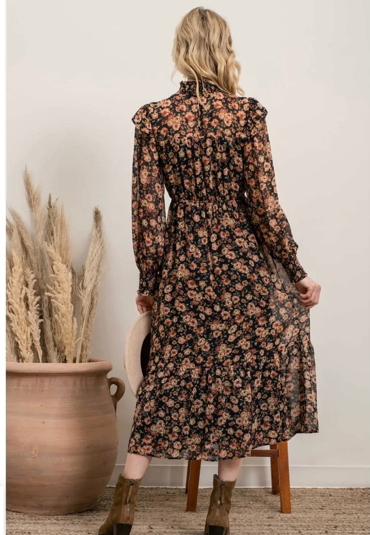 Black Floral Print Dress