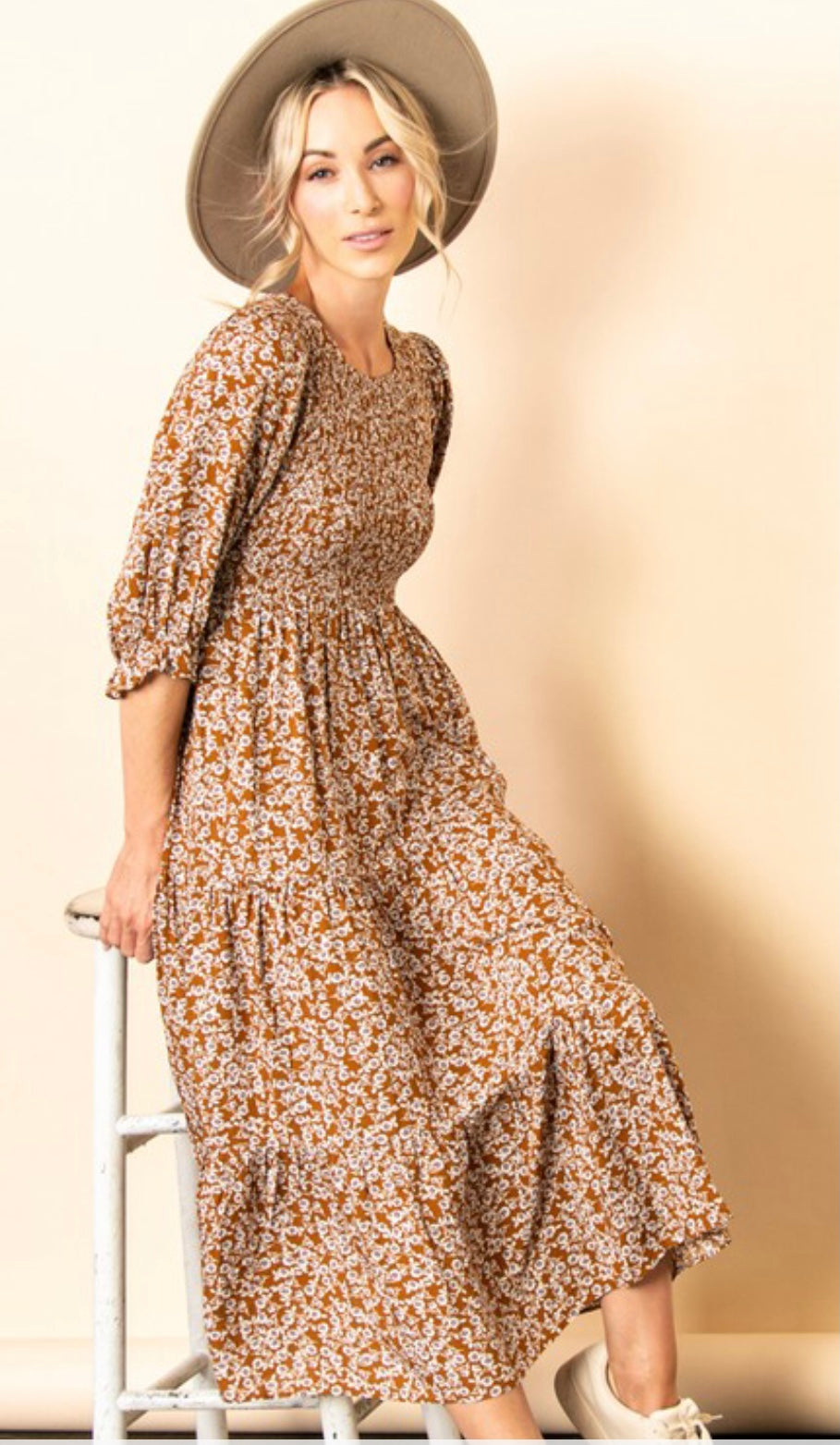 Copper Flower Print Dress